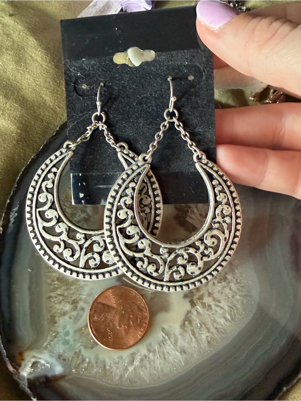 Premier Designs Silver-Tone Filigree Crescent Dangle Earrings